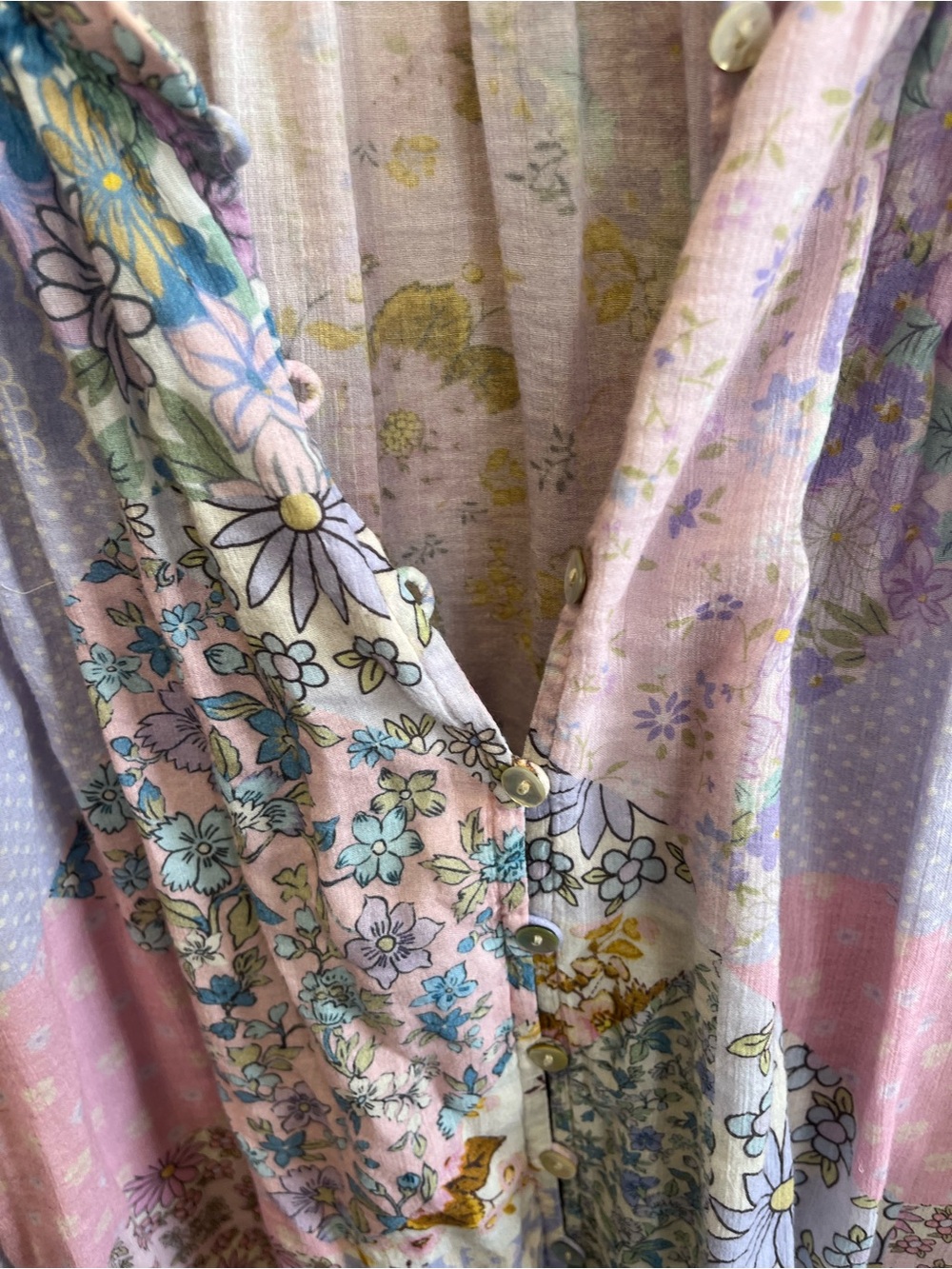 Floral Patchwork Long-Sleeve Women's Blouse in Pastel Pink & Lavender - Picture 7 of 14